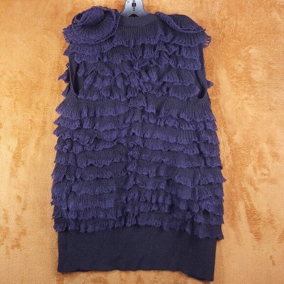 REBECCA TAYLOR Sweater Womens Small Purple Vest Open Wool Blend Fluffy Applique - Picture 3 of 7